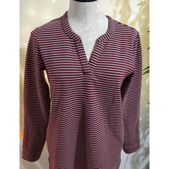 Duluth Trading Co Ponte Pro Striped Burgundy Tunic Top Womens Size XS Pockets - Picture 5 of 10